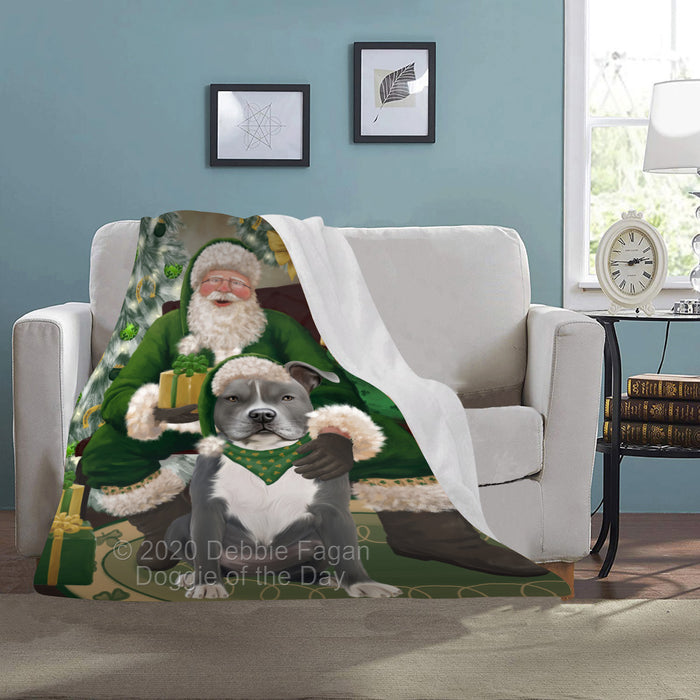 Christmas Irish Santa with Gift and American Staffordshire Dog Blanket BLNKT141193