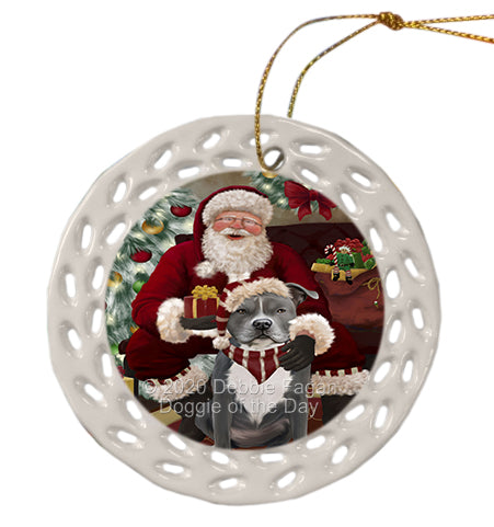 Santa's Christmas Surprise American Staffordshire Dog Doily Ornament DPOR59557