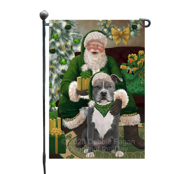 Christmas Irish Santa with Gift and American Staffordshire Dog Garden Flag GFLG66613