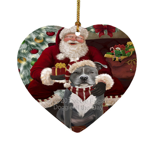 Santa's Christmas Surprise American Staffordshire Dog Heart Christmas Ornament RFPOR58337