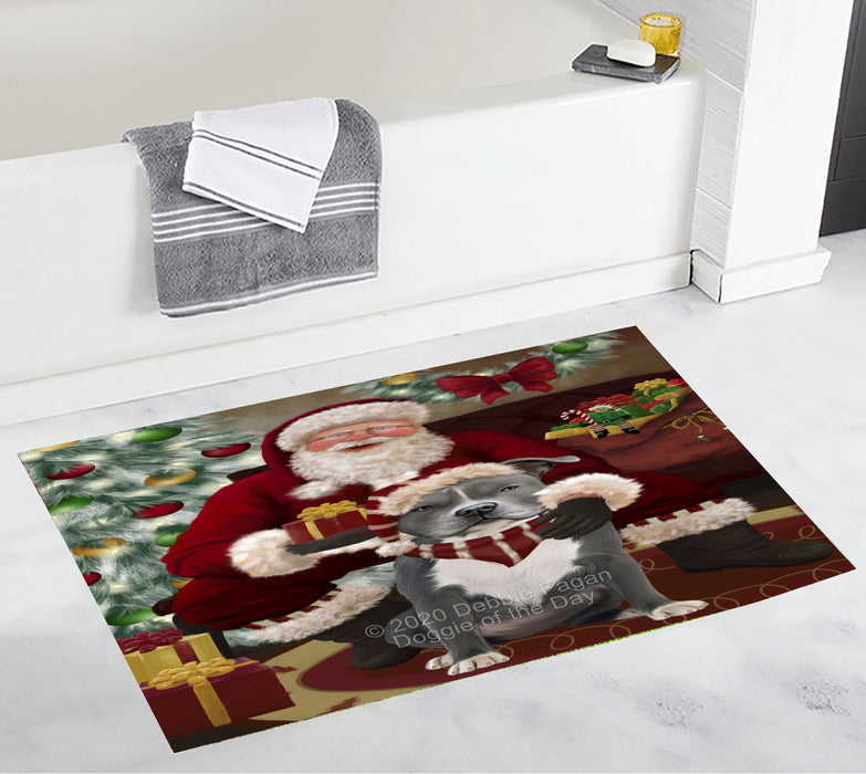 Santa's Christmas Surprise American Staffordshire Dog Bathroom Rugs with Non Slip Soft Bath Mat for Tub BRUG55396