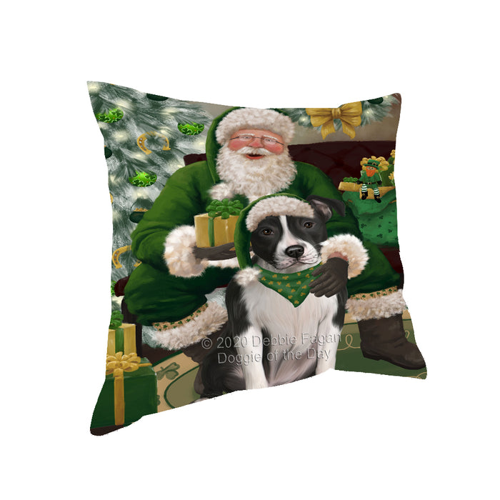 Christmas Irish Santa with Gift and American Staffordshire Dog Pillow PIL86672