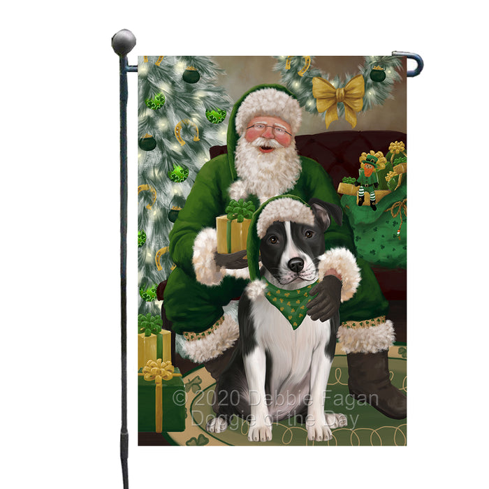 Christmas Irish Santa with Gift and American Staffordshire Dog Garden Flag GFLG66614
