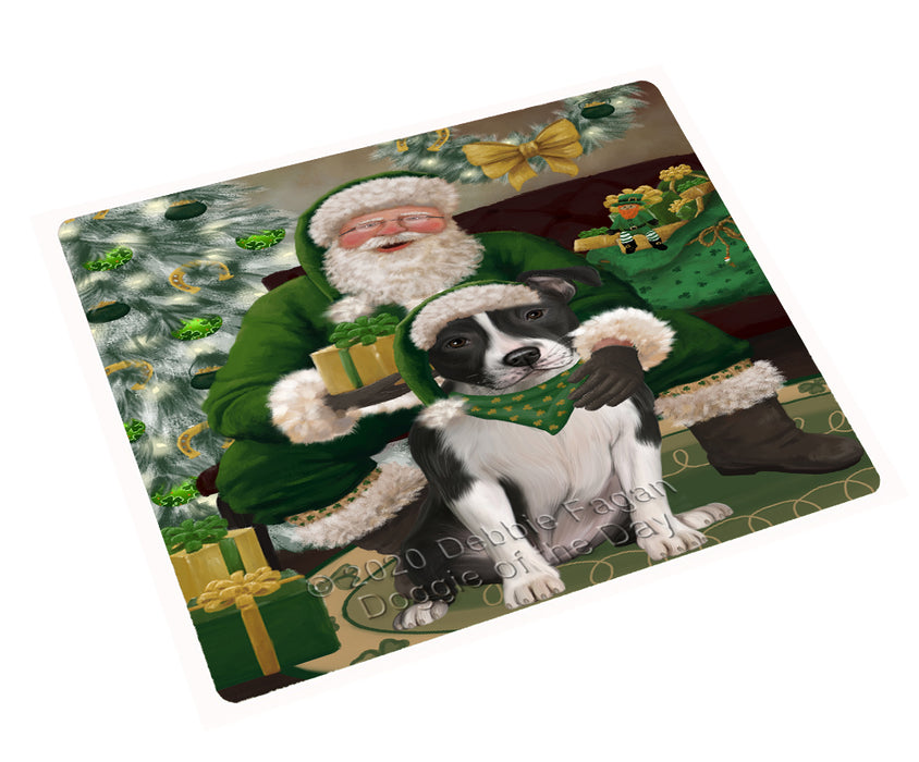 Christmas Irish Santa with Gift and American Staffordshire Dog Cutting Board - Easy Grip Non-Slip Dishwasher Safe Chopping Board Vegetables C78247