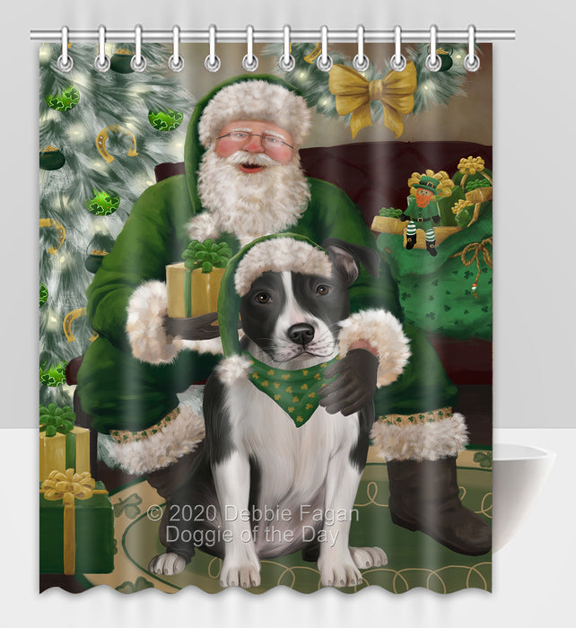 Christmas Irish Santa with Gift and American Staffordshire Dog Shower Curtain Bathroom Accessories Decor Bath Tub Screens SC108