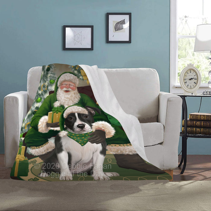 Christmas Irish Santa with Gift and American Staffordshire Dog Blanket BLNKT141198