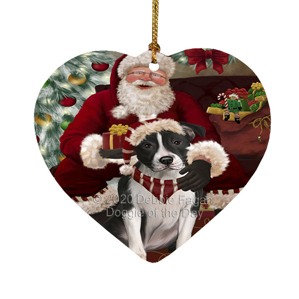 Santa's Christmas Surprise American Staffordshire Dog Heart Christmas Ornament RFPOR58338