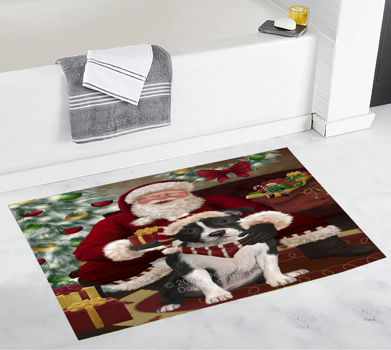 Santa's Christmas Surprise American Staffordshire Dog Bathroom Rugs with Non Slip Soft Bath Mat for Tub BRUG55399