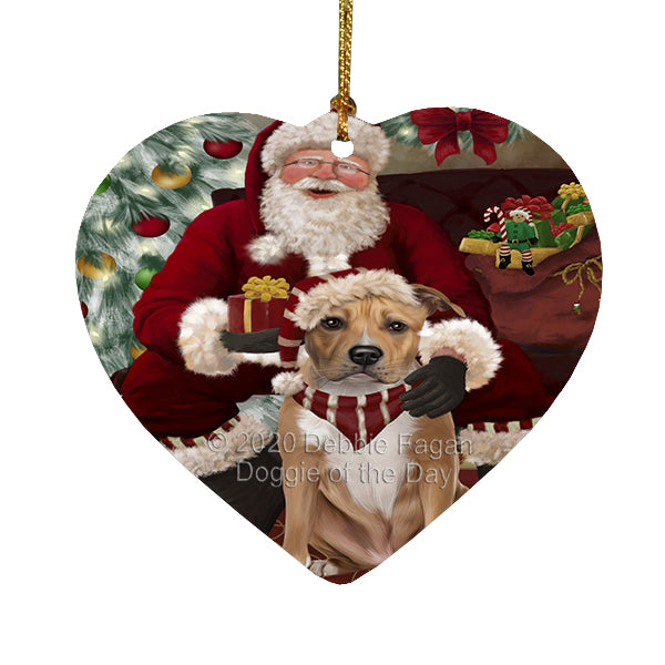 Santa's Christmas Surprise American Staffordshire Dog Heart Christmas Ornament RFPOR58339