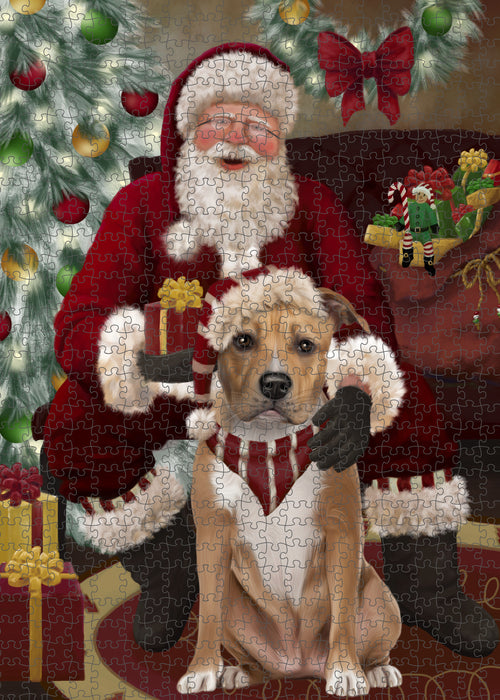 Santa's Christmas Surprise American Staffordshire Dog Puzzle with Photo Tin PUZL100688