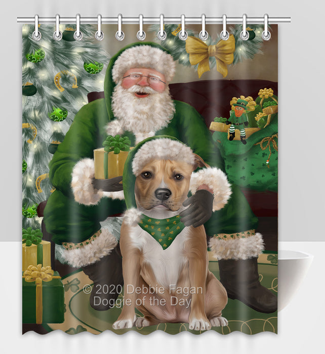 Christmas Irish Santa with Gift and American Staffordshire Dog Shower Curtain Bathroom Accessories Decor Bath Tub Screens SC109
