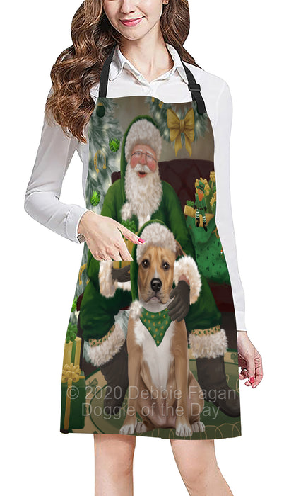 Christmas Irish Santa with Gift and American Staffordshire Dog Apron Apron-48275
