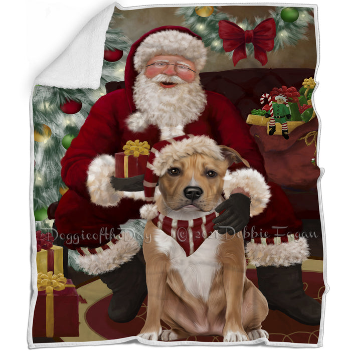 Santa's Christmas Surprise American Staffordshire Dog Blanket BLNKT142073