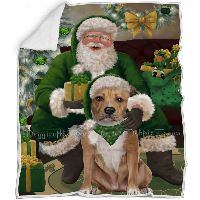 Christmas Irish Santa with Gift and American Staffordshire Dog Blanket BLNKT141203