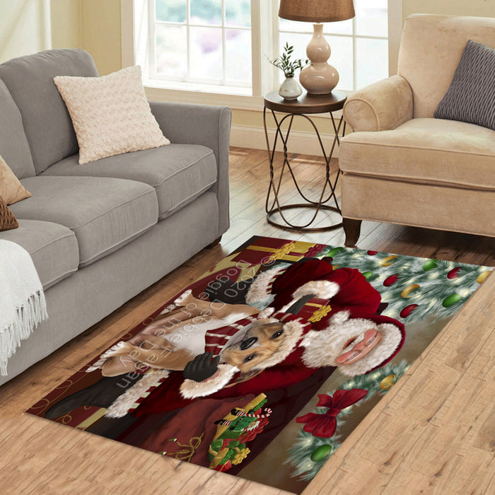 Santa's Christmas Surprise American Staffordshire Dog Polyester Living Room Carpet Area Rug ARUG67335