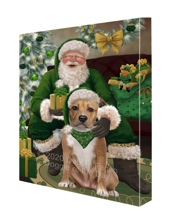 Christmas Irish Santa with Gift and American Staffordshire Dog Canvas Print Wall Art Décor CVS147437