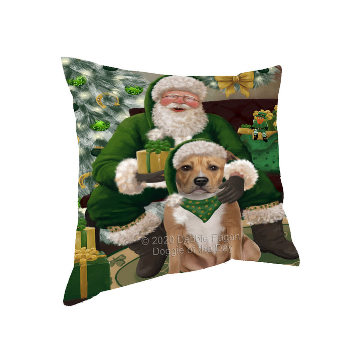 Christmas Irish Santa with Gift and American Staffordshire Dog Pillow PIL86676
