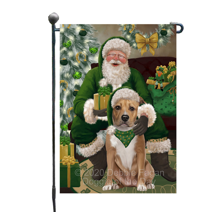 Christmas Irish Santa with Gift and American Staffordshire Dog Garden Flag GFLG66615