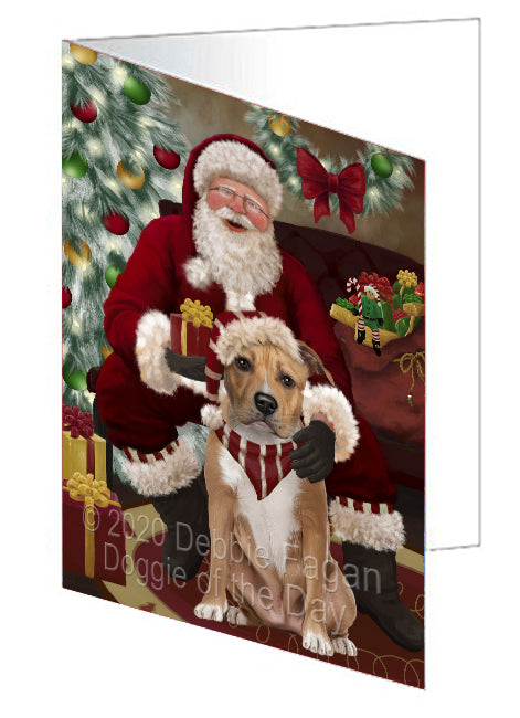 Santa's Christmas Surprise American Staffordshire Dog Handmade Artwork Assorted Pets Greeting Cards and Note Cards with Envelopes for All Occasions and Holiday Seasons