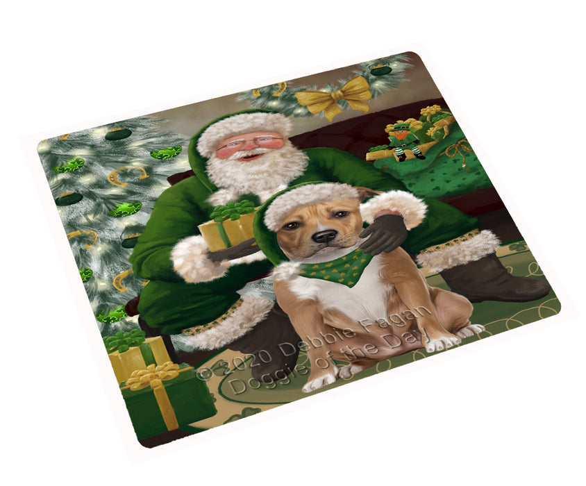 Christmas Irish Santa with Gift and American Staffordshire Dog Cutting Board - Easy Grip Non-Slip Dishwasher Safe Chopping Board Vegetables C78250