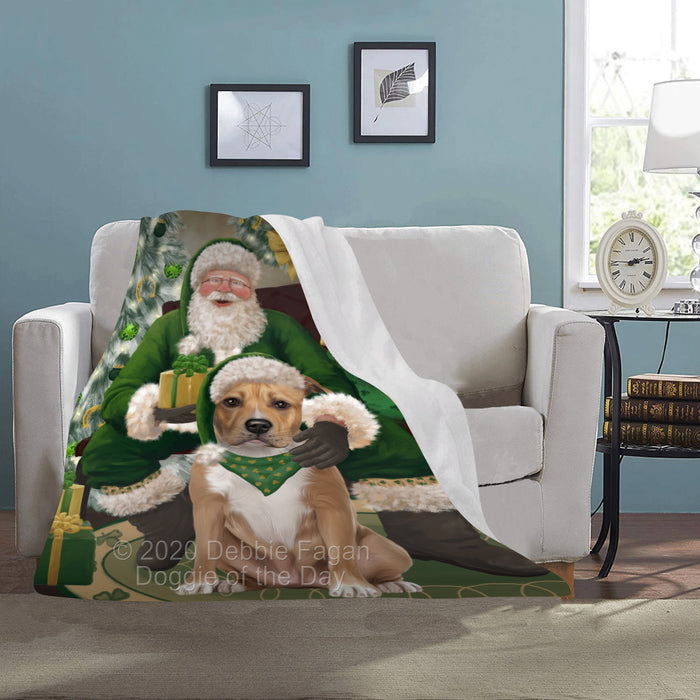 Christmas Irish Santa with Gift and American Staffordshire Dog Blanket BLNKT141203
