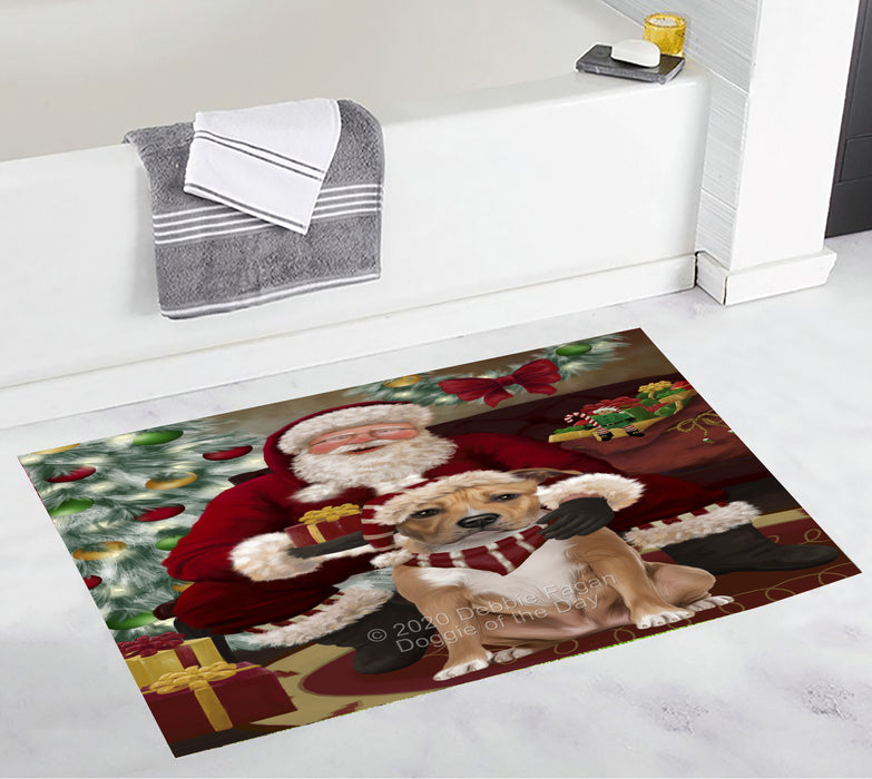 Santa's Christmas Surprise American Staffordshire Dog Bathroom Rugs with Non Slip Soft Bath Mat for Tub BRUG55402