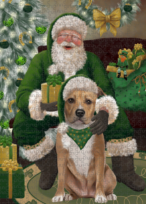 Christmas Irish Santa with Gift and American Staffordshire Dog Puzzle with Photo Tin PUZL100296