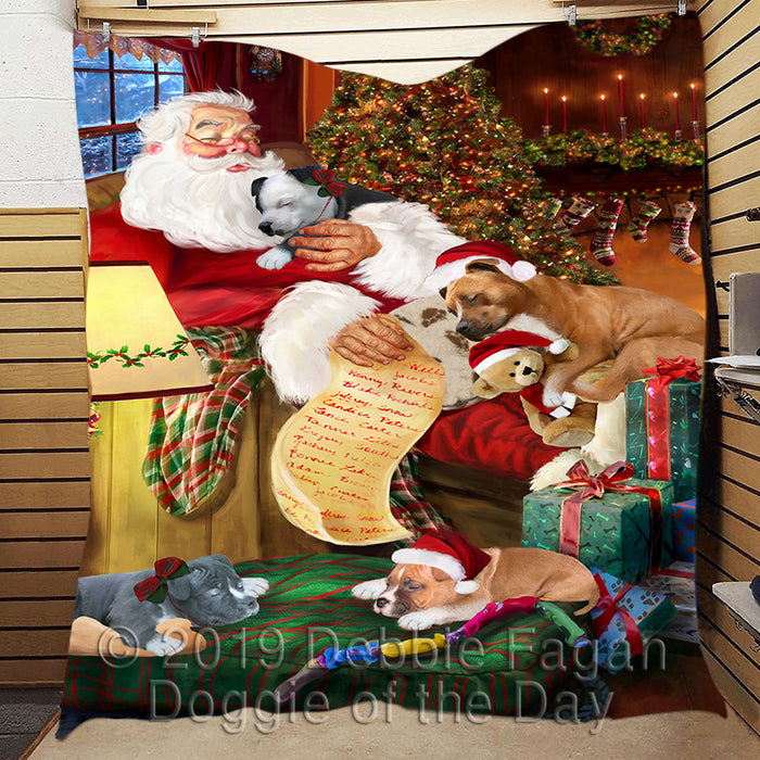 Santa Sleeping with American Staffordshire Dogs Quilt