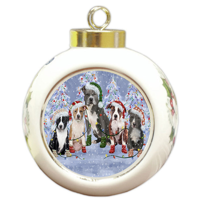 Christmas Lights and American Staffordshire Dogs Round Ball Christmas Ornament Pet Decorative Hanging Ornaments for Christmas X-mas Tree Decorations - 3" Round Ceramic Ornament