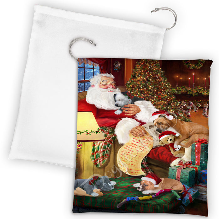 Santa Sleeping with American Staffordshire Dogs Drawstring Laundry or Gift Bag LGB48767