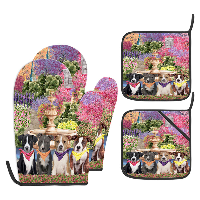 American Staffordshire Terrier Oven Mitts and Pot Holder Set: Explore a Variety of Designs, Custom, Personalized, Kitchen Gloves for Cooking with Potholders, Gift for Dog Lovers
