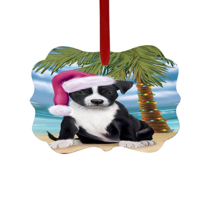 Summertime Happy Holidays Christmas American Staffordshire Dog on Tropical Island Beach Double-Sided Photo Benelux Christmas Ornament LOR49340