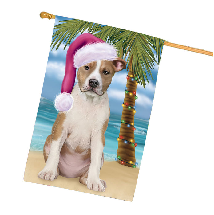 Christmas Summertime Beach American Staffordshire Dog House Flag Outdoor Decorative Double Sided Pet Portrait Weather Resistant Premium Quality Animal Printed Home Decorative Flags 100% Polyester FLG68652