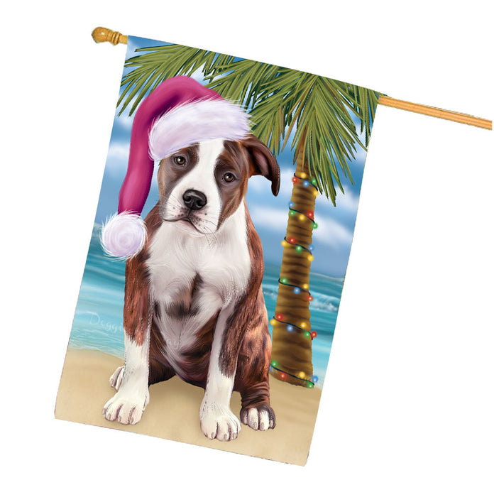 Christmas Summertime Beach American Staffordshire Dog House Flag Outdoor Decorative Double Sided Pet Portrait Weather Resistant Premium Quality Animal Printed Home Decorative Flags 100% Polyester FLG68654