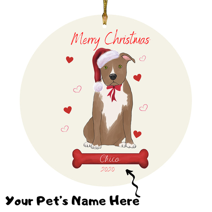 Personalized Merry Christmas  American Staffordshire Dog Christmas Tree Round Flat Ornament RBPOR58895
