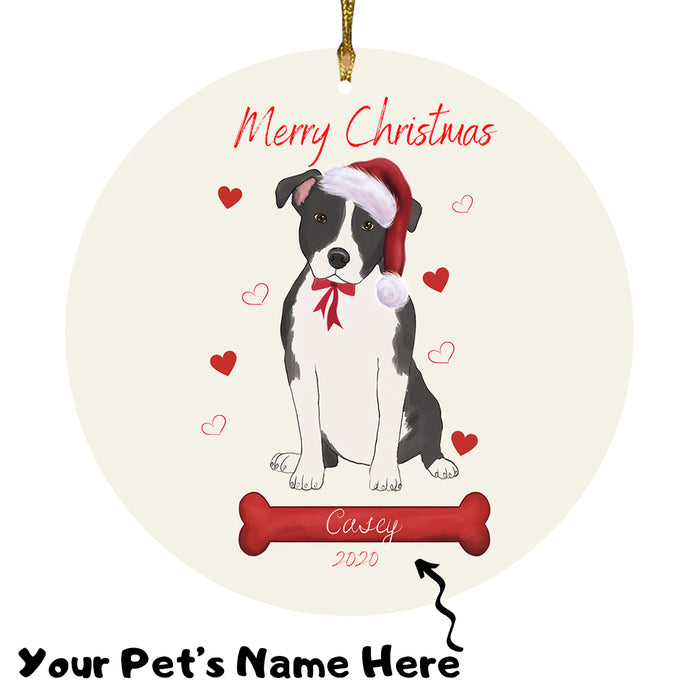 Personalized Merry Christmas  American Staffordshire Dog Christmas Tree Round Flat Ornament RBPOR58896