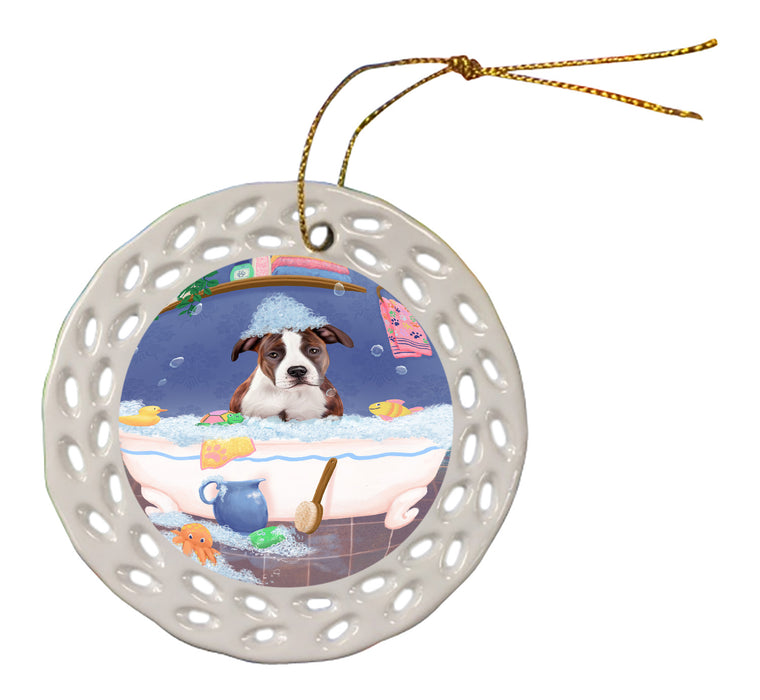 Rub A Dub Dog In A Tub American Staffordshire Dog Doily Ornament DPOR58183