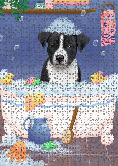 Rub A Dub Dog In A Tub American Staffordshire Dog Portrait Jigsaw Puzzle for Adults Animal Interlocking Puzzle Game Unique Gift for Dog Lover's with Metal Tin Box PZL201