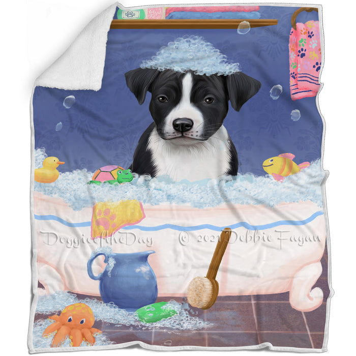 Rub A Dub Dog In A Tub American Staffordshire Dog Blanket BLNKT142985