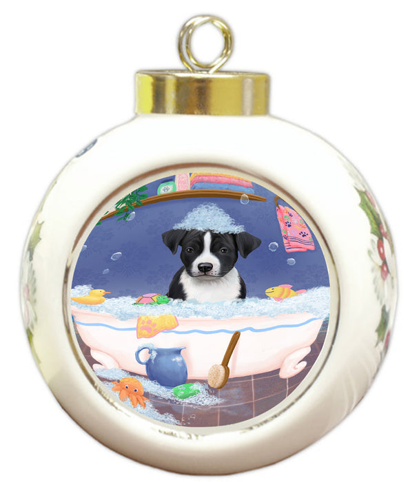 Rub A Dub Dog In A Tub American Staffordshire Dog Round Ball Christmas Ornament RBPOR58513