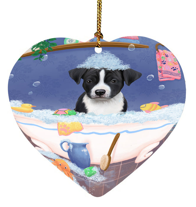 Rub A Dub Dog In A Tub American Staffordshire Dog Heart Christmas Ornament HPORA58529