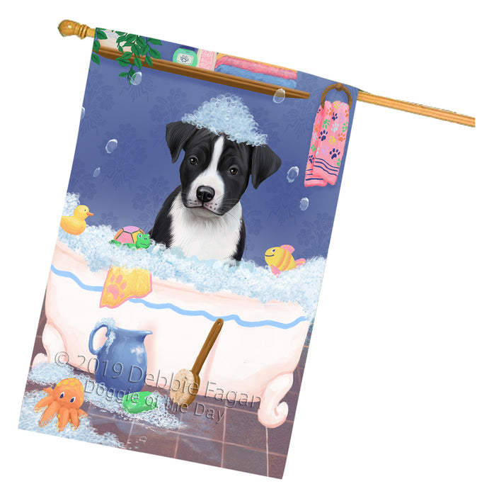 Rub A Dub Dog In A Tub American Staffordshire Dog House Flag FLG66201