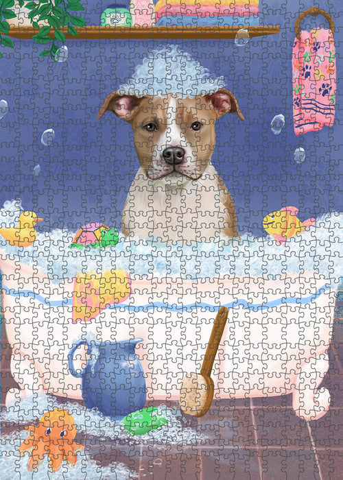 Rub A Dub Dog In A Tub American Staffordshire Dog Portrait Jigsaw Puzzle for Adults Animal Interlocking Puzzle Game Unique Gift for Dog Lover's with Metal Tin Box PZL202