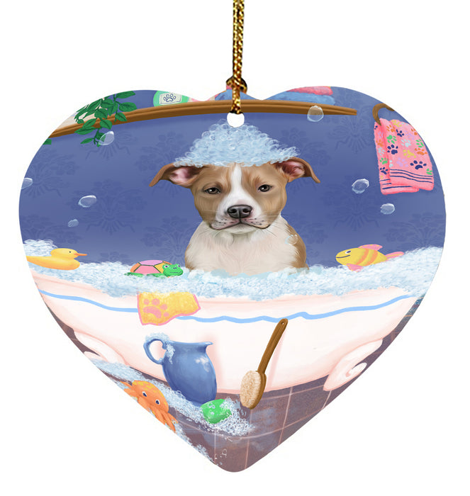 Rub A Dub Dog In A Tub American Staffordshire Dog Heart Christmas Ornament HPORA58530