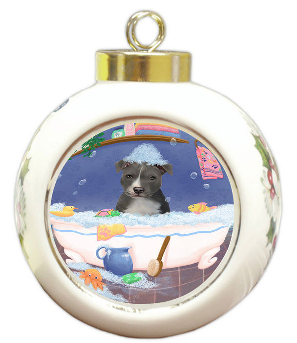 Rub A Dub Dog In A Tub American Staffordshire Dog Round Ball Christmas Ornament RBPOR58515
