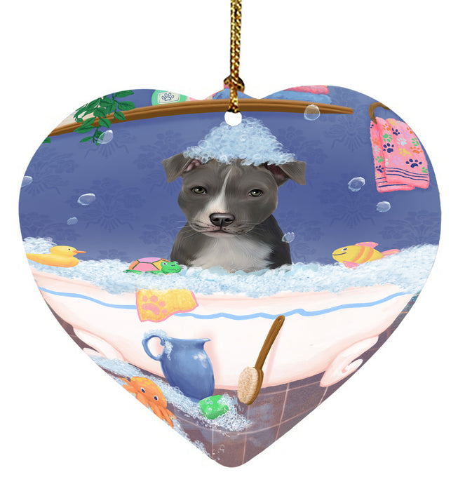 Rub A Dub Dog In A Tub American Staffordshire Dog Heart Christmas Ornament HPORA58531