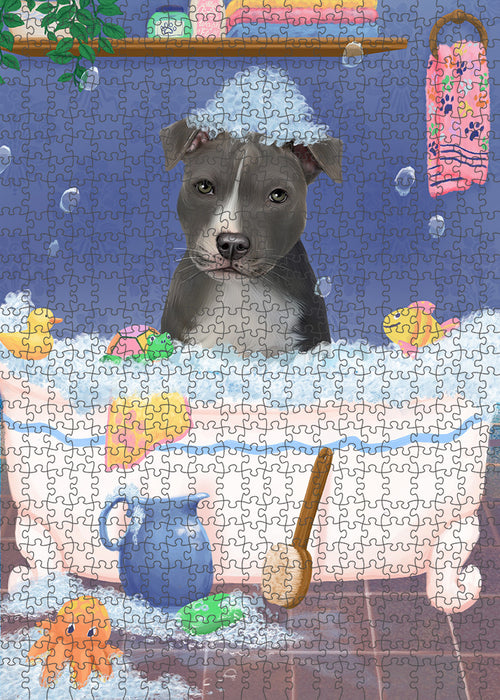 Rub A Dub Dog In A Tub American Staffordshire Dog Portrait Jigsaw Puzzle for Adults Animal Interlocking Puzzle Game Unique Gift for Dog Lover's with Metal Tin Box PZL203
