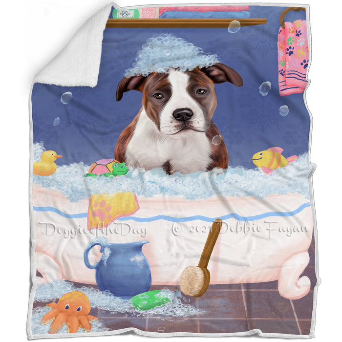 Rub A Dub Dog In A Tub American Staffordshire Dog Blanket BLNKT142988