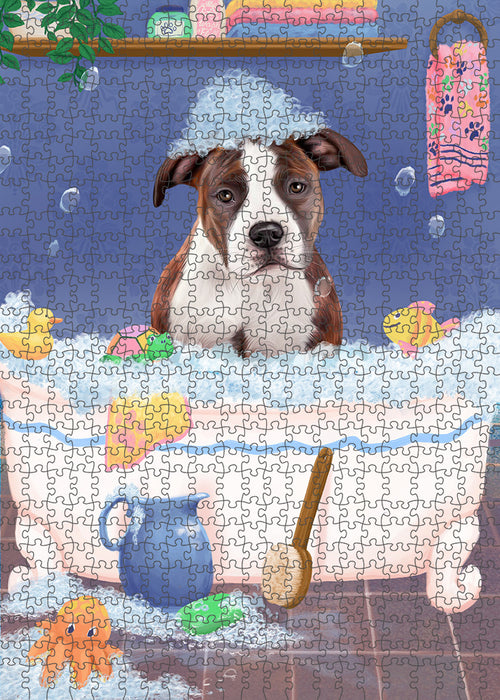Rub A Dub Dog In A Tub American Staffordshire Dog Portrait Jigsaw Puzzle for Adults Animal Interlocking Puzzle Game Unique Gift for Dog Lover's with Metal Tin Box PZL204