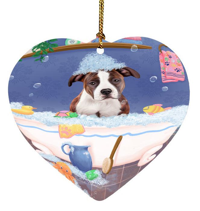 Rub A Dub Dog In A Tub American Staffordshire Dog Heart Christmas Ornament HPORA58532